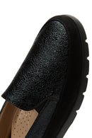 Women's Black Lurex Leather Comfort Loafer | Derimod