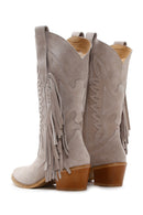 Women's Gray Suede Leather Heeled Cowboy Boots | Derimod