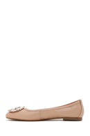 Women's Beige Leather Stone Ballerinas | Derimod