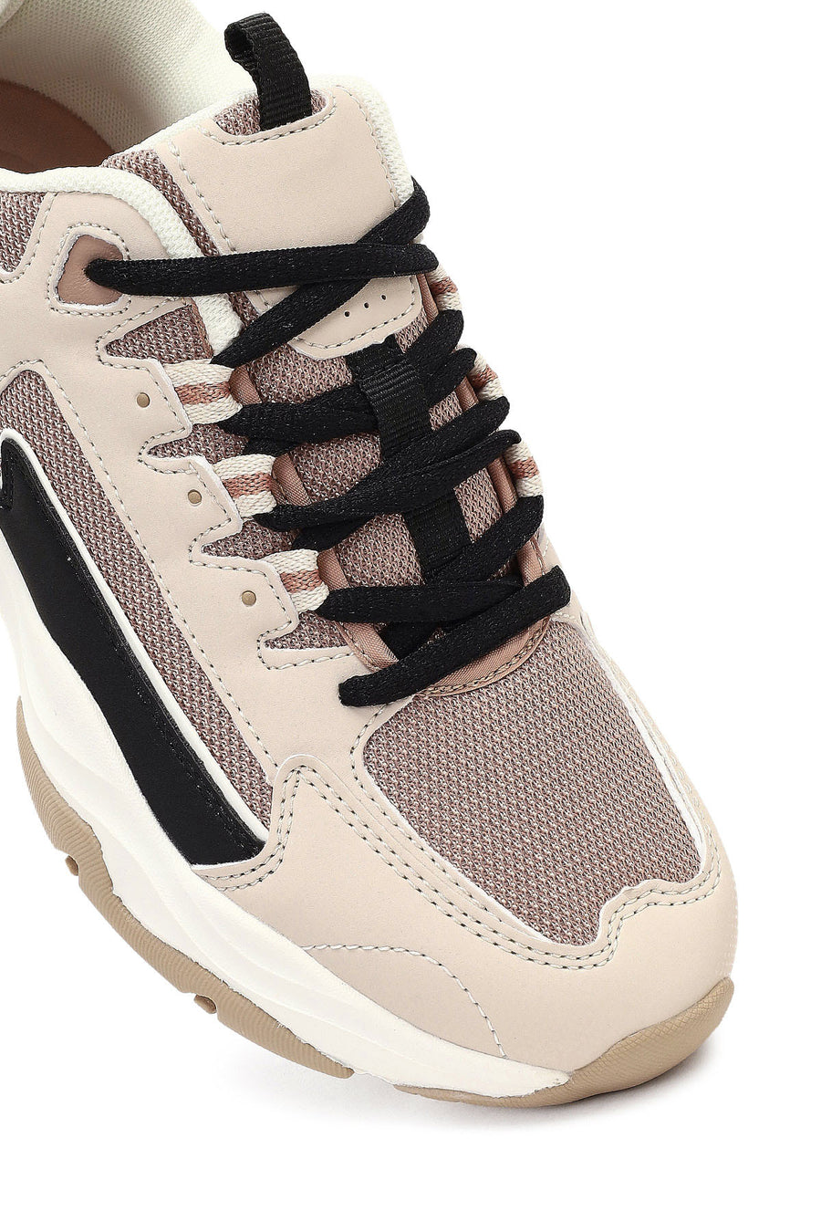 Women's Beige Lace-Up Thick-Soled Sneaker
