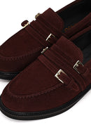 Kadın Bordo Tokalı Süet Deri Maskülen Loafer | Derimod