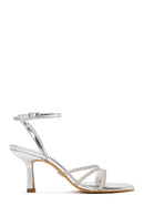 Women's Silver Ankle Strap Stone Thin Heel Sandals | Derimod