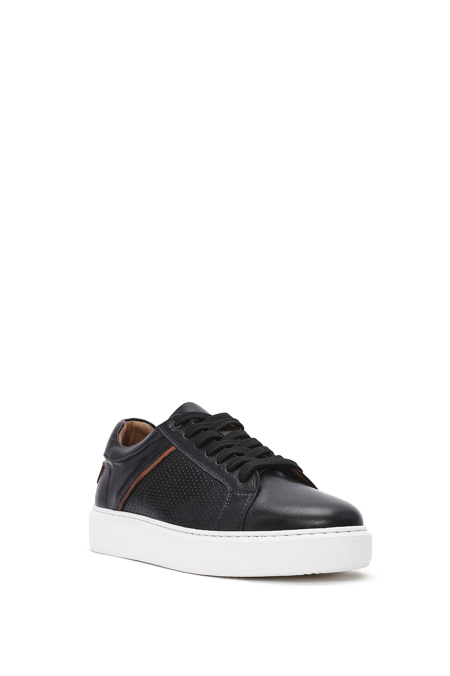 Erkek Siyah Bağcıklı Deri Sneaker