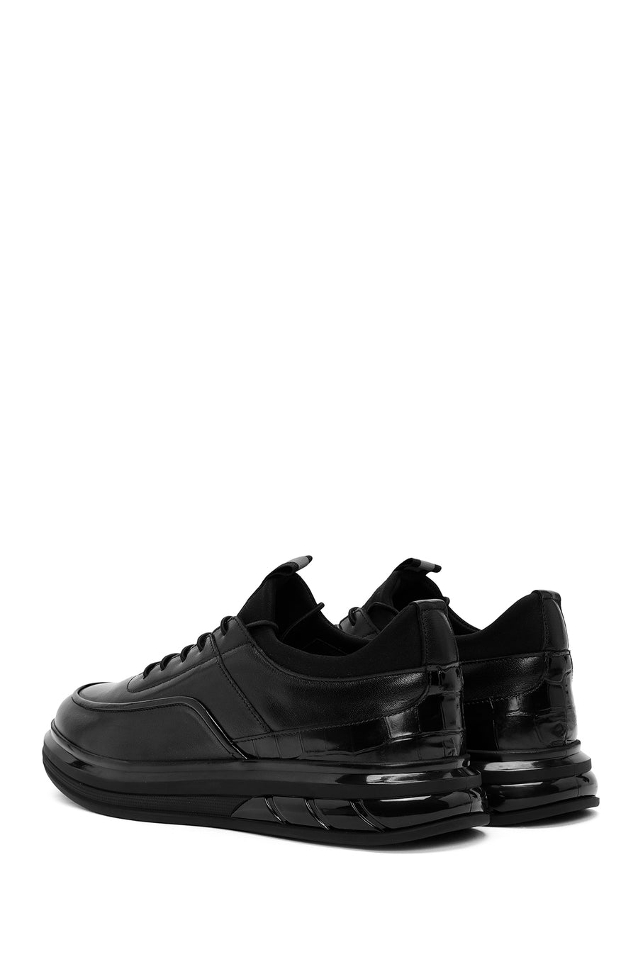Erkek Siyah Bağcıklı Deri Casual Sneaker