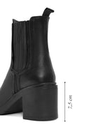 Women's Black Thick Heeled Leather Chelsea Boots | Derimod