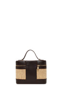 Woman Brown Long-Strap Printed Mini Box Crossbody Bag | Derimod