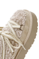 Women's Beige Thick-Soled Fur-Lined Leather Boots | Derimod