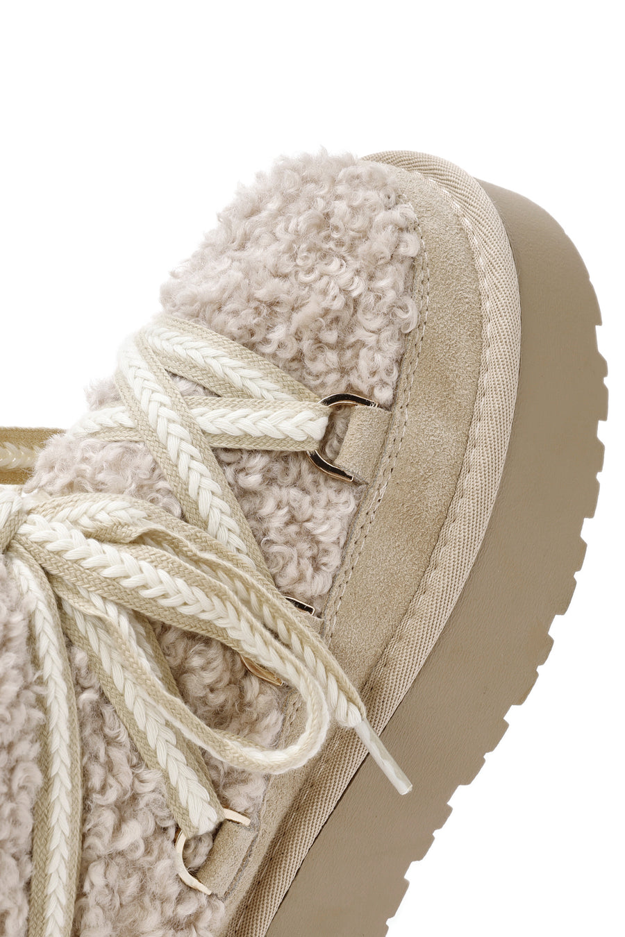 Women's Beige Thick-Soled Fur-Lined Leather Boots