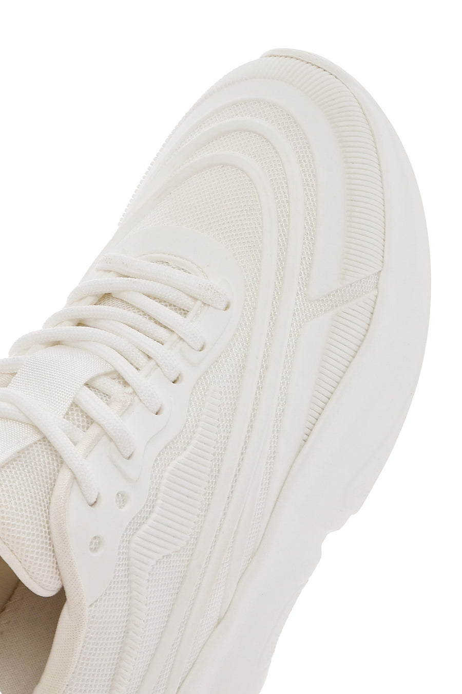 Women's White Lace-Up Thick Soled Sneaker