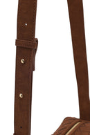 Woman Brown Long-Strap Woven Suede Crossbody Bag | Derimod