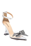 Women's Silver Leather Transparent Bow High Heels Shoes | Derimod