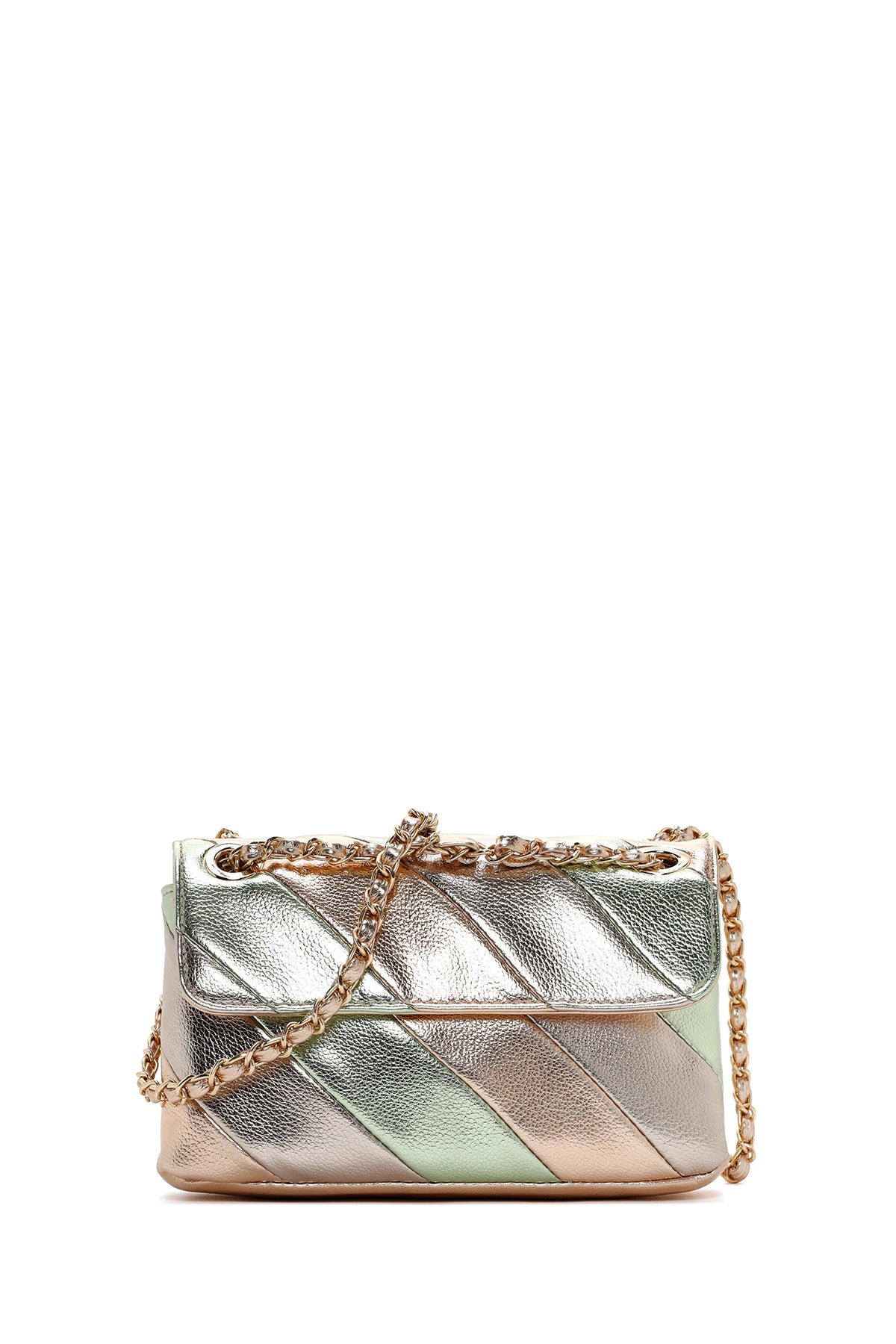 Women's Green Metallic Long Chain Strap Crossbody Bag 23WBD295432 | Derimod