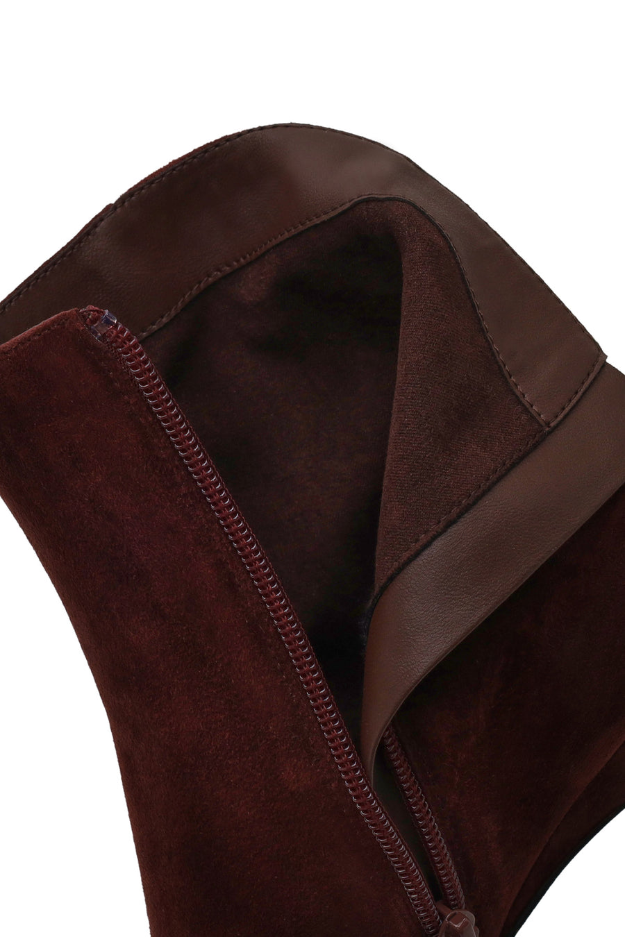 Woman Burgundy Zip Closure Thin-Heeled Suede Boots
