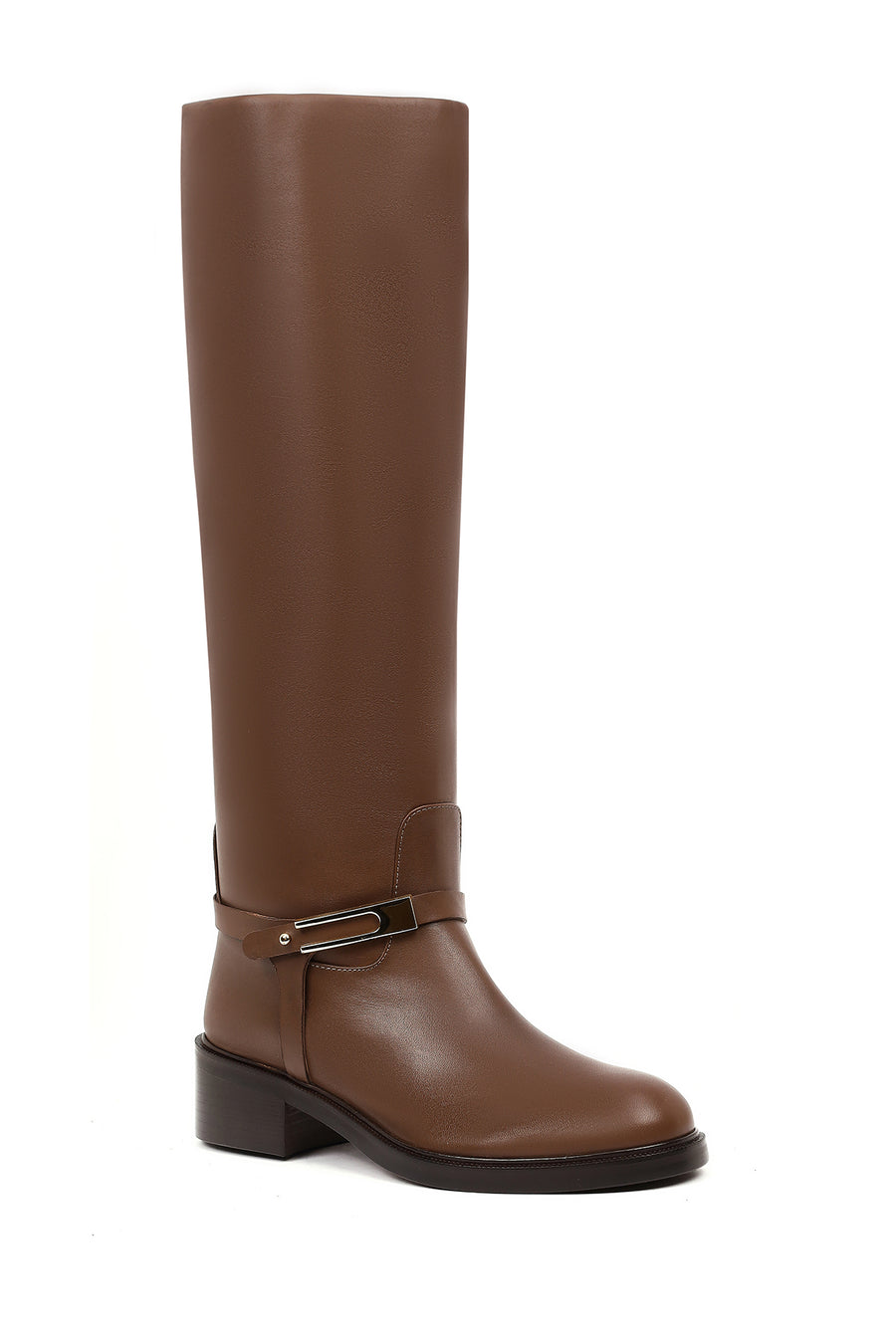 Women's Brown Buckled Leather Boot