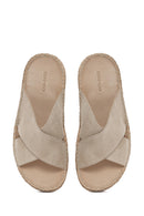 Men's Beige Suede Leather Slippers | Derimod