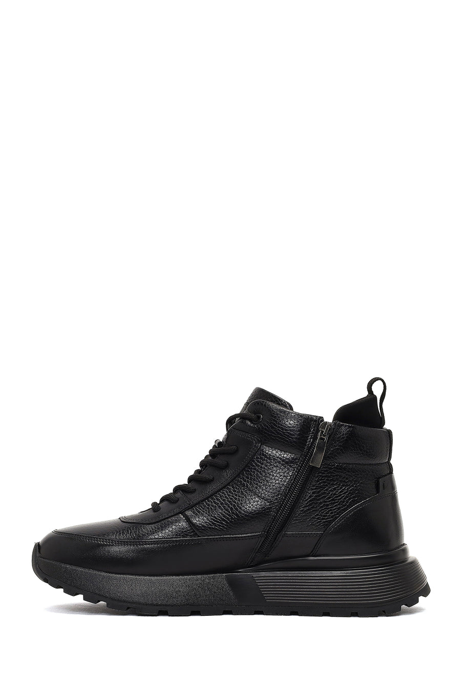 Men's Black Zippered Thick Sole Leather Sports Boot