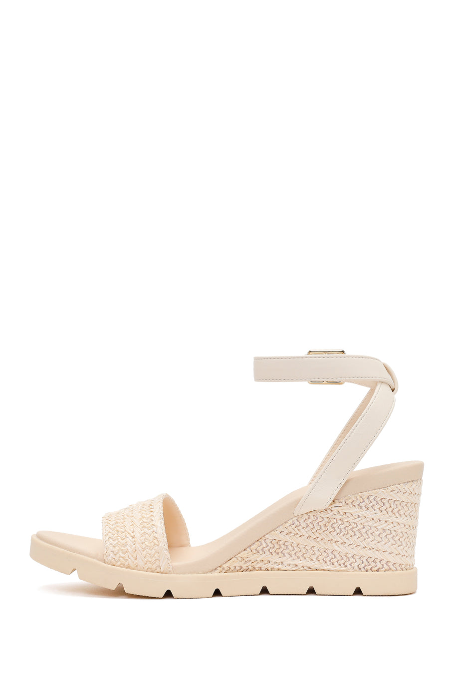 Woman Nude Ankle-Buckle Wedge Espadrille Sandals