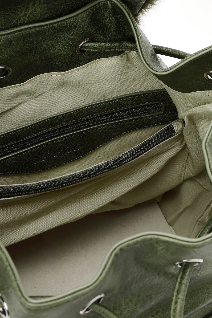 Women's Khaki Plush Detailed Backpack