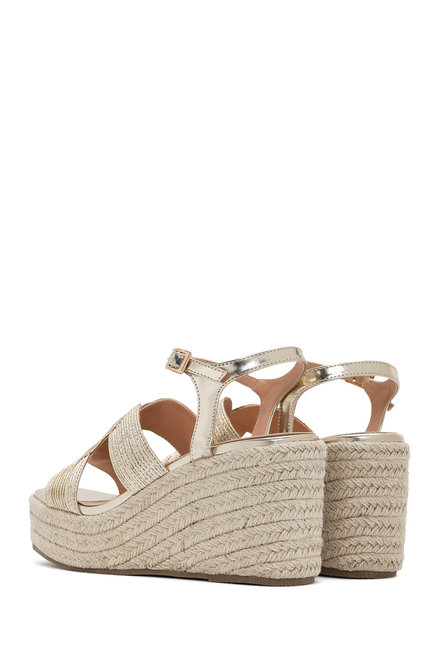 Women's Gold Ankle Strap Metallic Wedge Heel Espadrilles