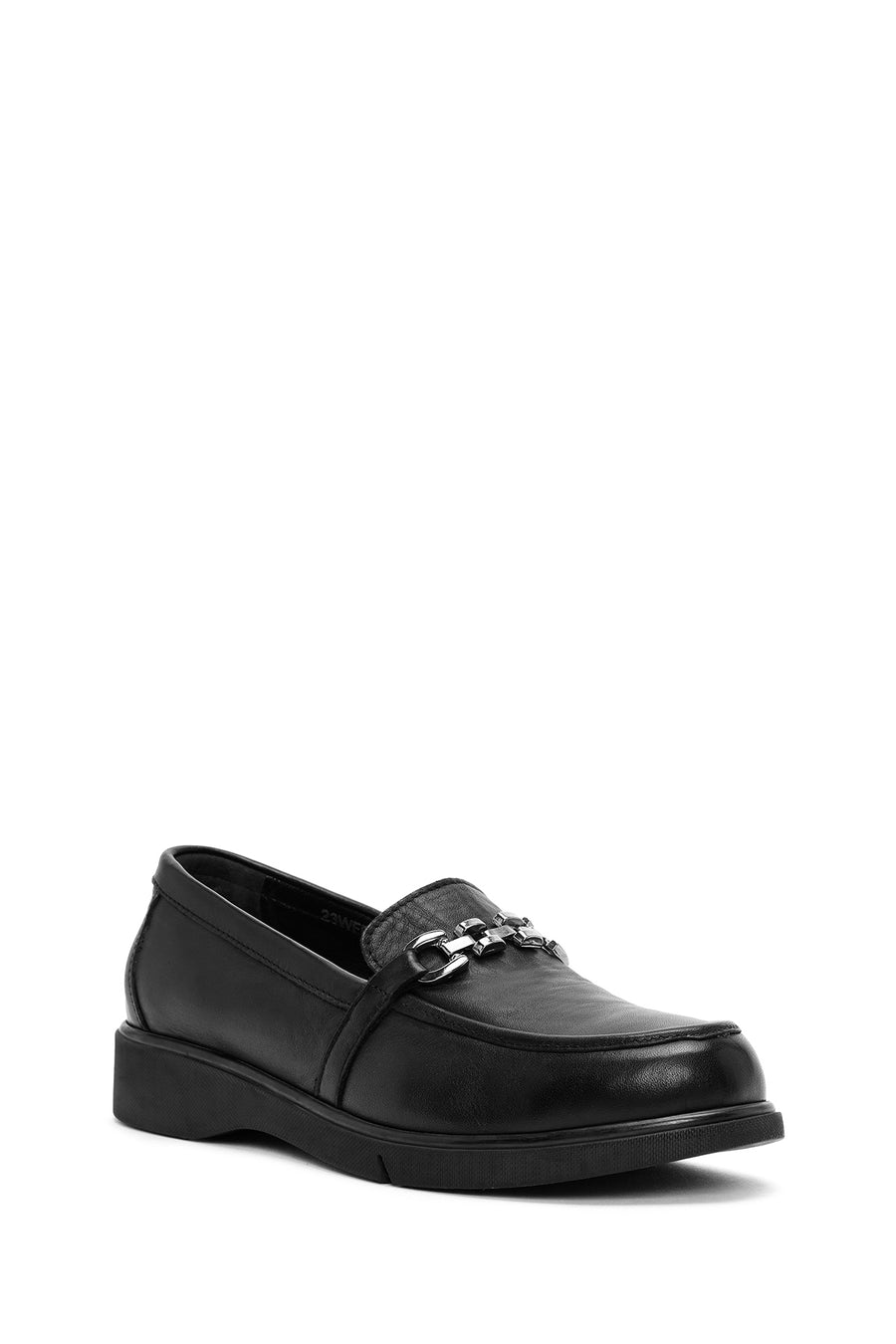 Kadın Siyah Tokalı Deri Comfort Loafer