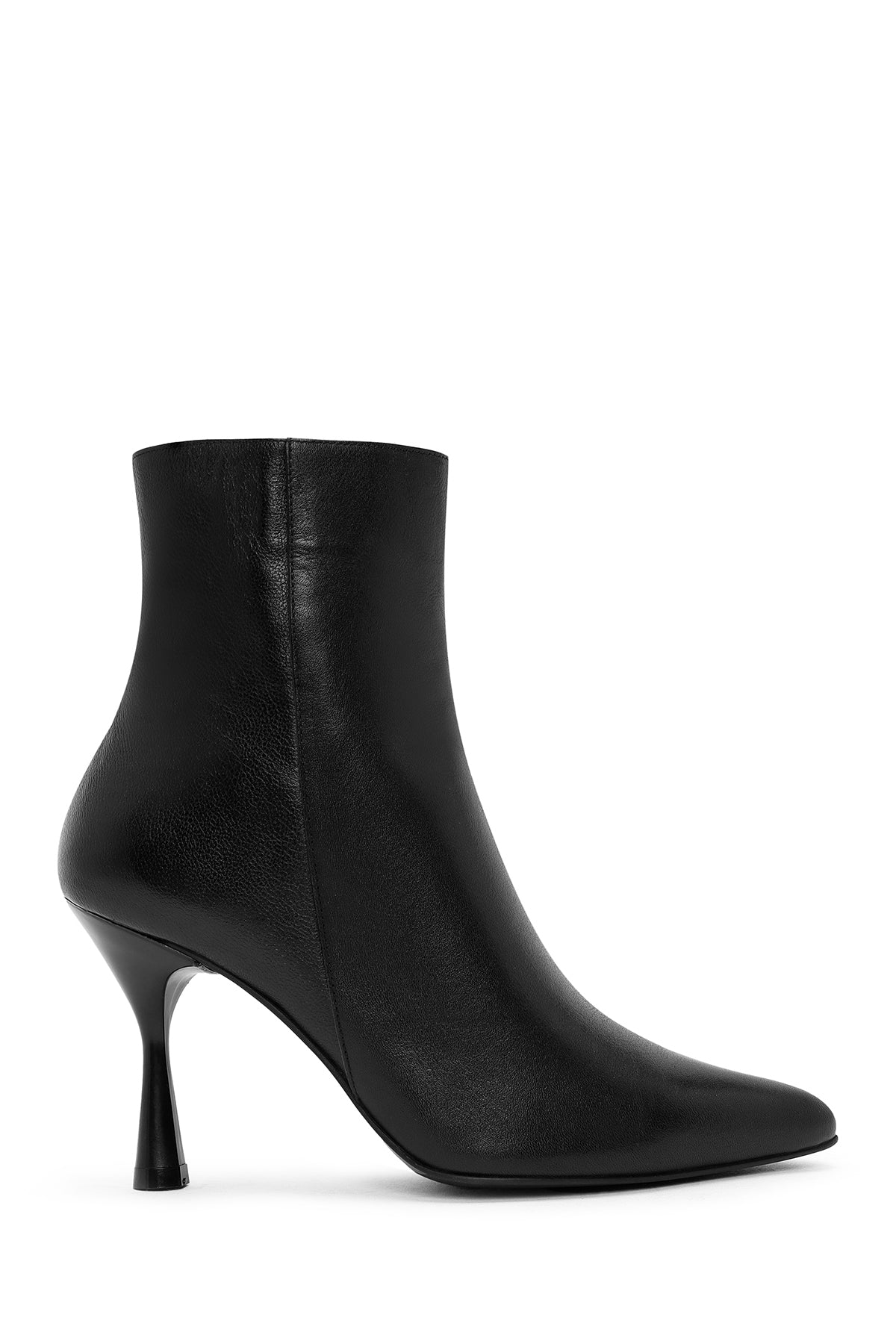 Women's Black Zippered Thin Heeled Leather Boots 24WFD132718 | Derimod