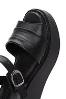 Kadın Siyah Bilekten Bantlı Dolgu Topuklu Deri Comfort Sandalet | Derimod