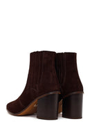 Woman Brown Chunky-Heeled Suede Cowboy Boots | Derimod