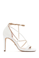 Women's White Ankle Chain-Tied Thin Heel Sandals | Derimod