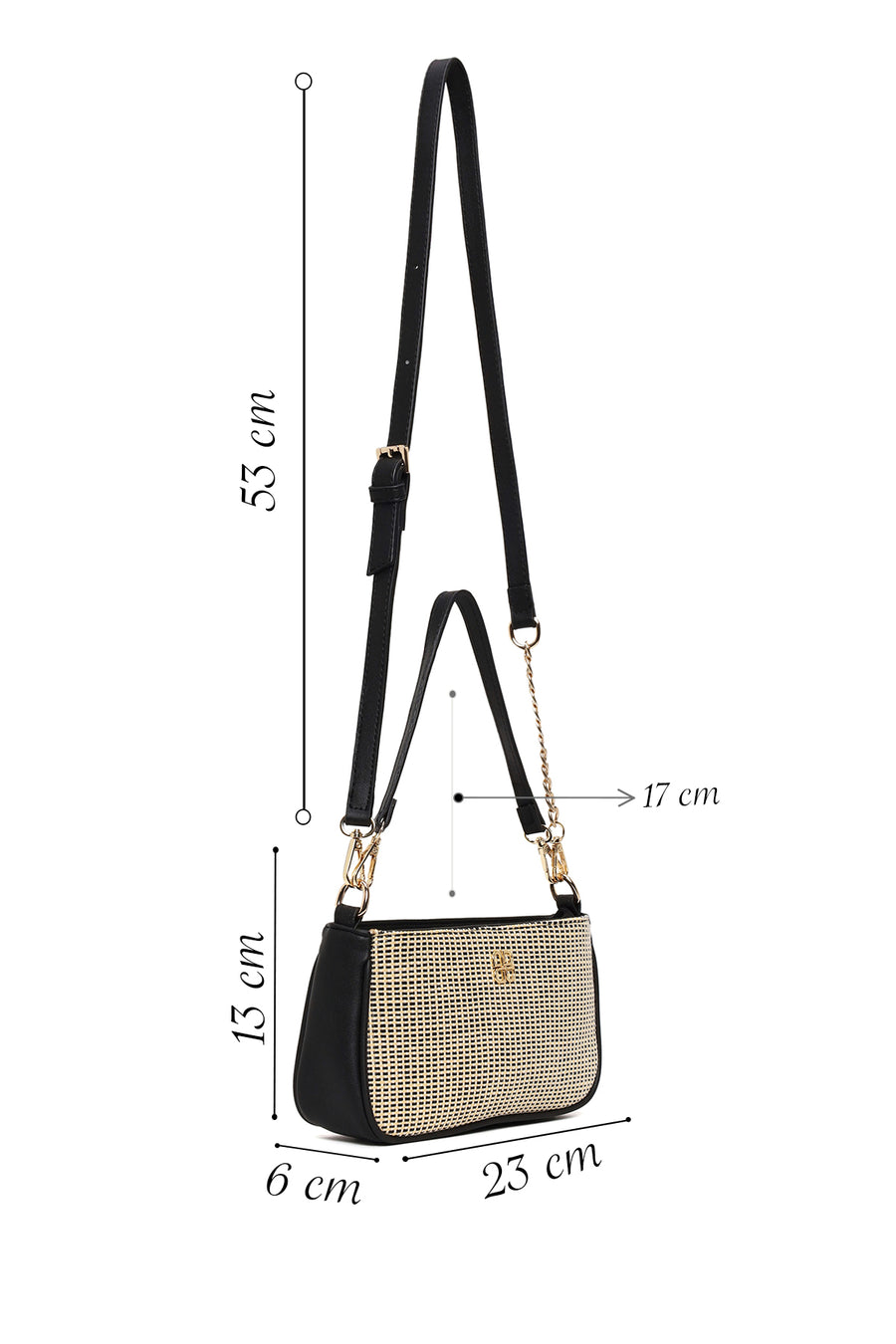 Women's Black Long Strap Straw Shoulder Bag