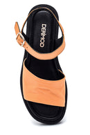 Women's Yellow Leather Flat Sandals | Derimod