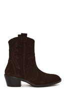 Woman Brown Chunky Heeled Suede Leather Cowboy Boots | Derimod