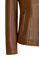 Martha Woman Camel Short Leather Jacket | Derimod