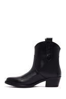 Women's Black Thick Heeled Leather Cowboy Boots | Derimod