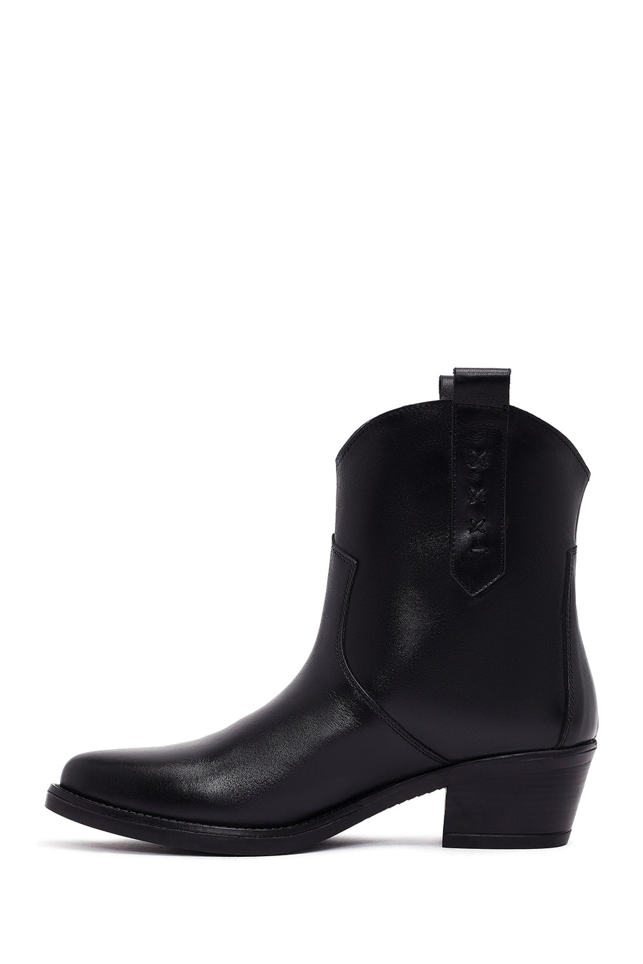 Women's Black Thick Heeled Leather Cowboy Boots