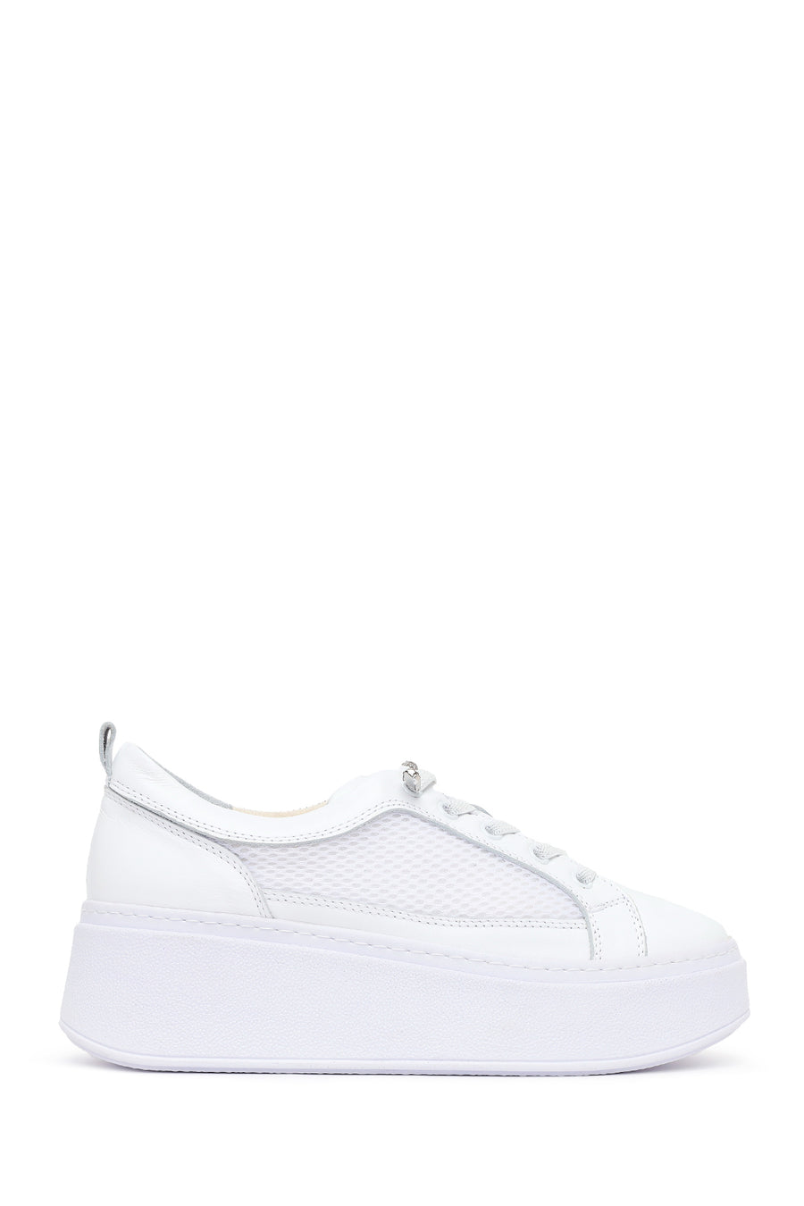 Woman White Lace-Up Thick-Soled Leather Sneaker 26PFD371918 | Derimod