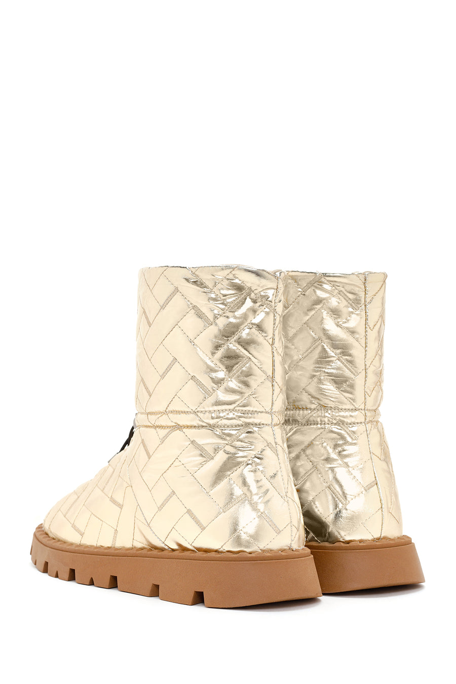 Women's Gold Knit Patterned Metallic Casual Boots