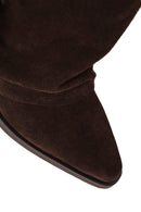 Woman Brown Thick-Heeled Suede Cowboy Boots | Derimod