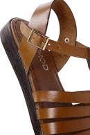 Women's Tan Ankle Strap Leather Bodrum Sandals | Derimod