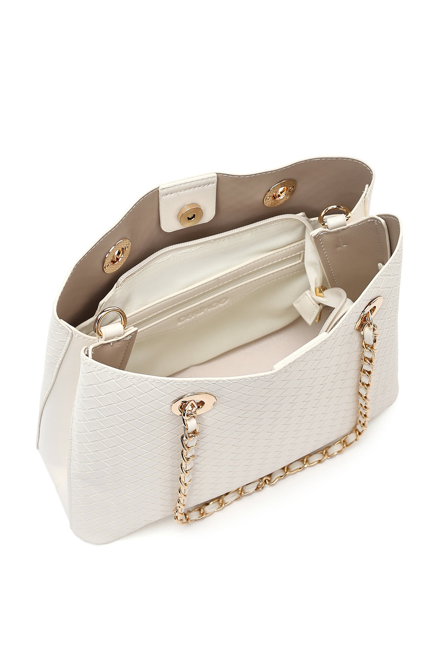 Woman Cream Long Strap Printed Shoulder Bag