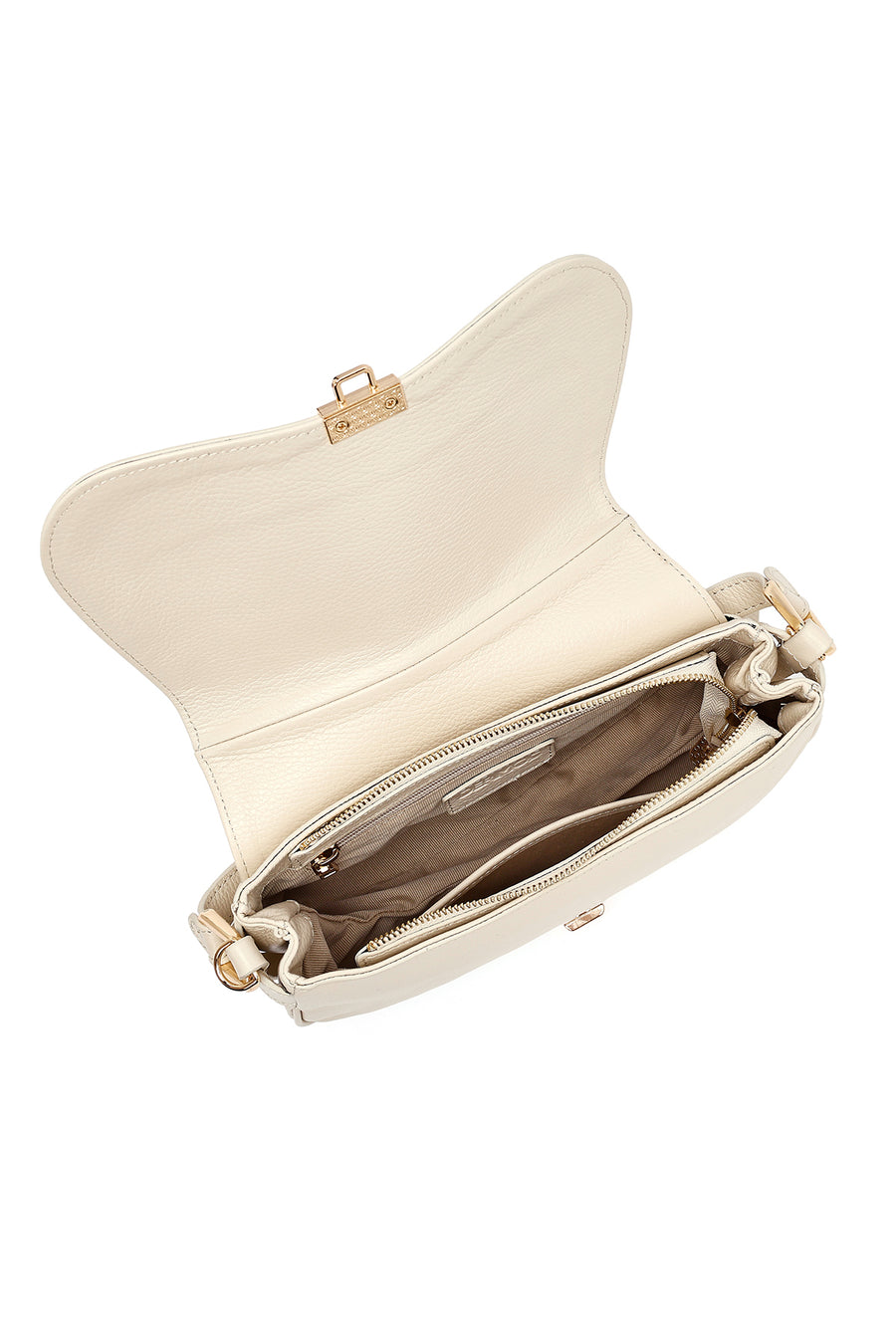 Woman Cream Long Strap Leather Shoulder bag