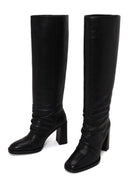 Woman Black Thick-Heeled Leather Boots | Derimod