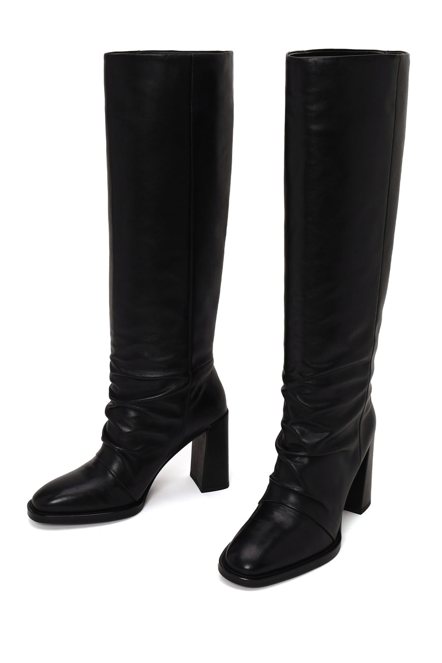 Woman Black Thick-Heeled Leather Boots