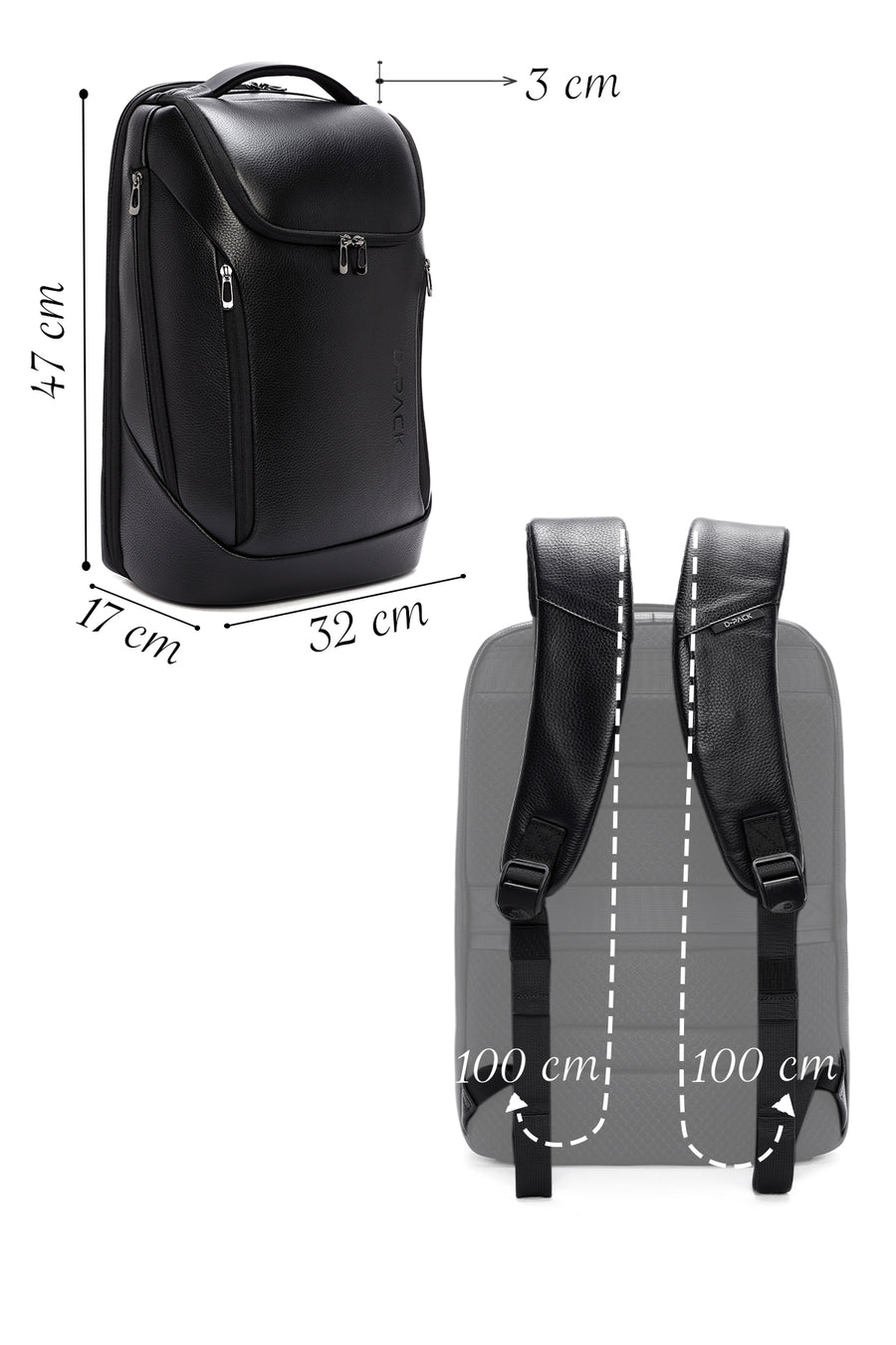 D-Pack Unisex Black Technological Leather Backpack