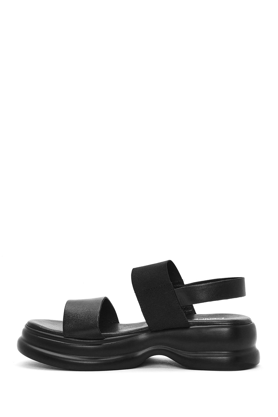 Women's Black Thick-Sole Leather Sandals