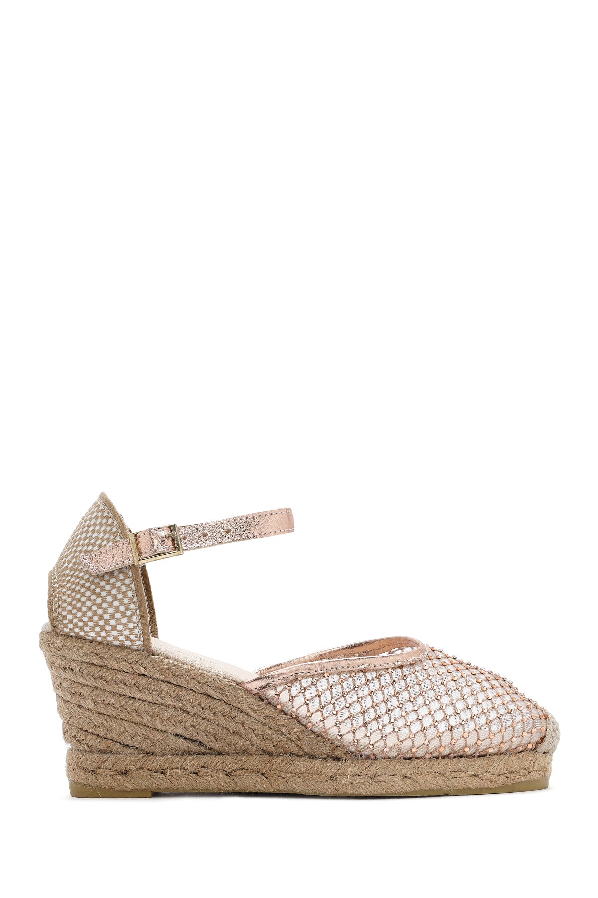 Women's Gold Ankle Buckle Wedge Heel Espadrille Sandals 25SFD207314 | Derimod