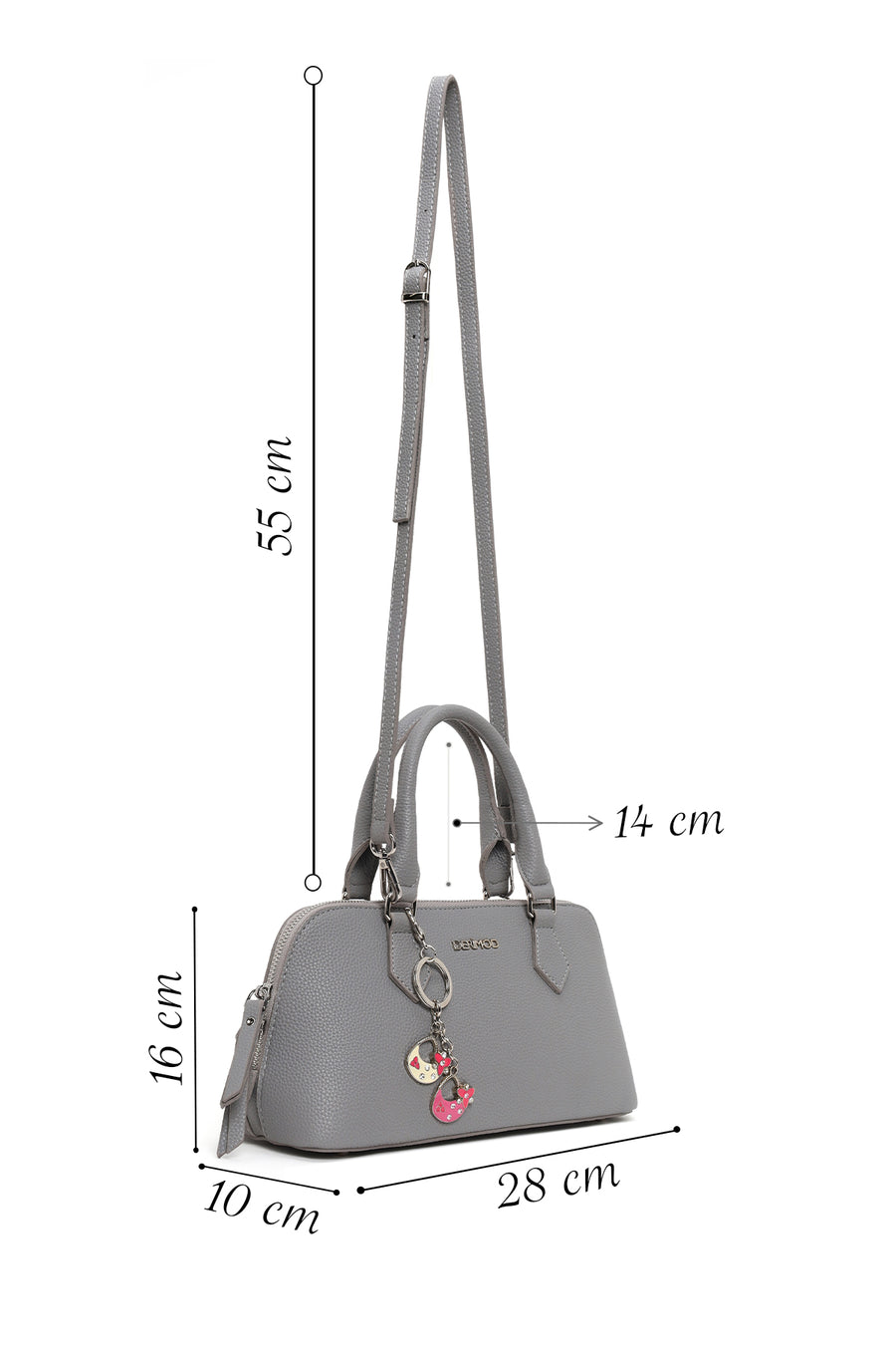 Woman Gray Long-Strap Charmed Shoulder Bag