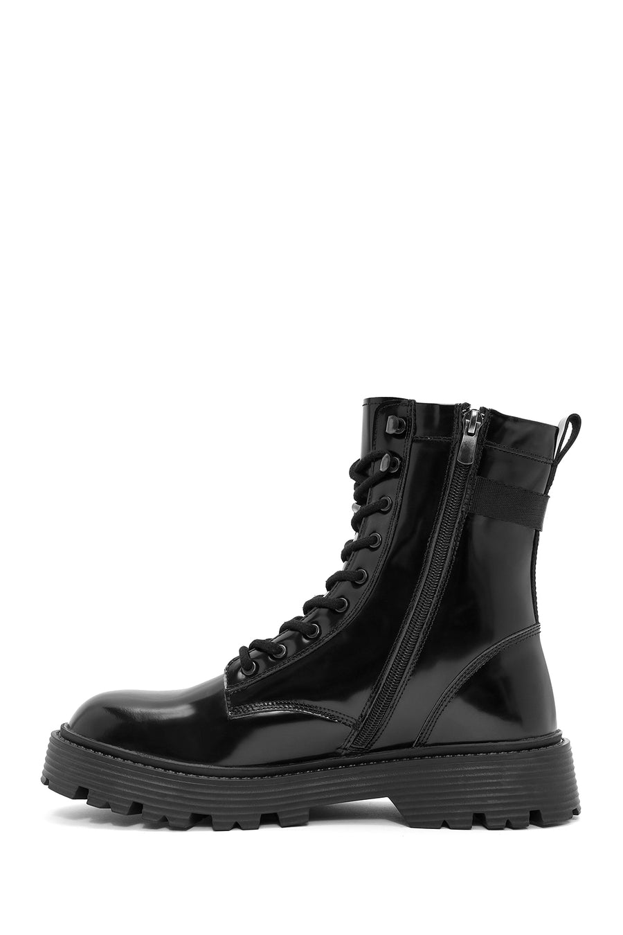 Men's Black Zippered Leather Combat Boots