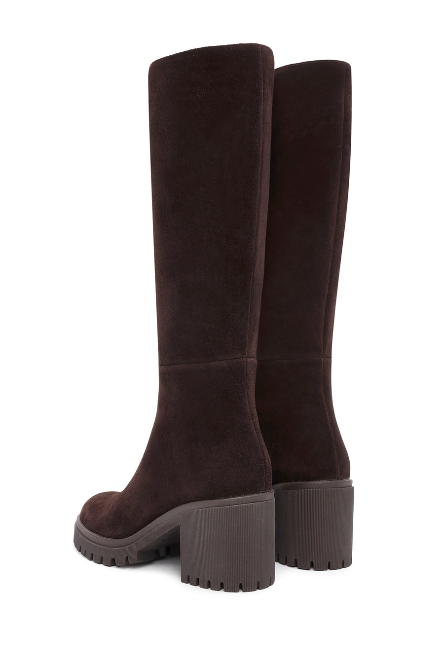 Women's Brown Zippered Chunky Heel Suede Leather Boots