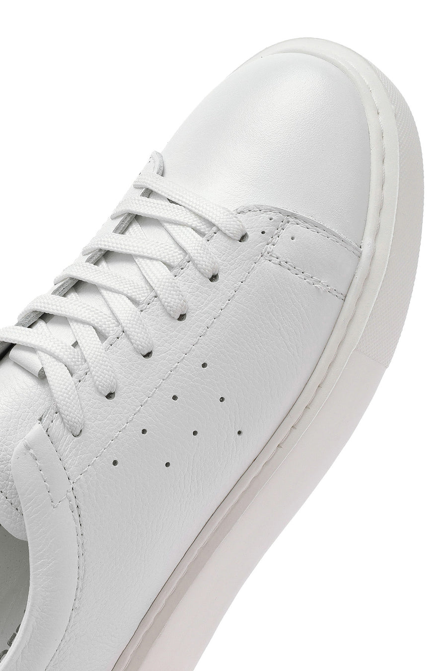 Erkek Beyaz Bağcıklı Kalın Tabanlı Deri Sneaker