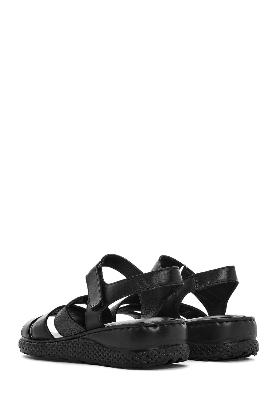 Women's Black Strappy Leather Comfort Sandals